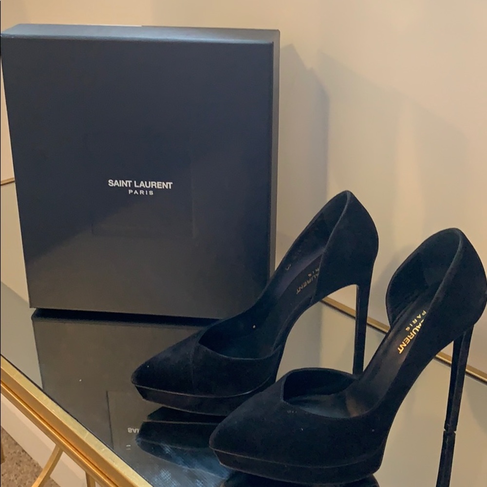 YSL black suede heels in excellent condition